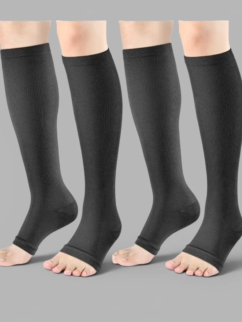 Cerpite Open Toe Performance Compression Socks Black Men/Women 2 Pairs 3XL